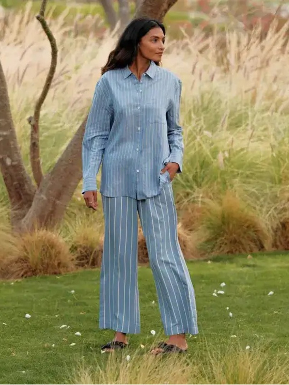 Jenni Kayne Blue White Striped Bianca Pant Sz S Minimalist Quiet Luxury Preppy